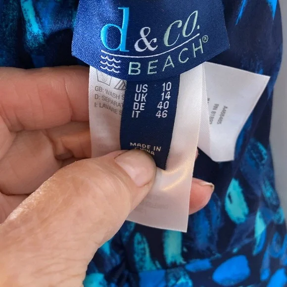 Denim & Co V Neck Wrap Front Swim Dress Azure Paint Brush Size 10 New - Picture 6 of 8